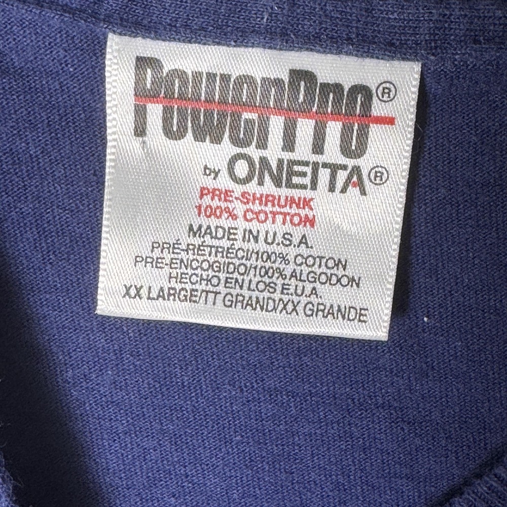 Vintage Oneita Shirt Mens 2XL Blue Patchwork‎ Heart Quilt Graphic Made USA 90s - Picture 8 of 9